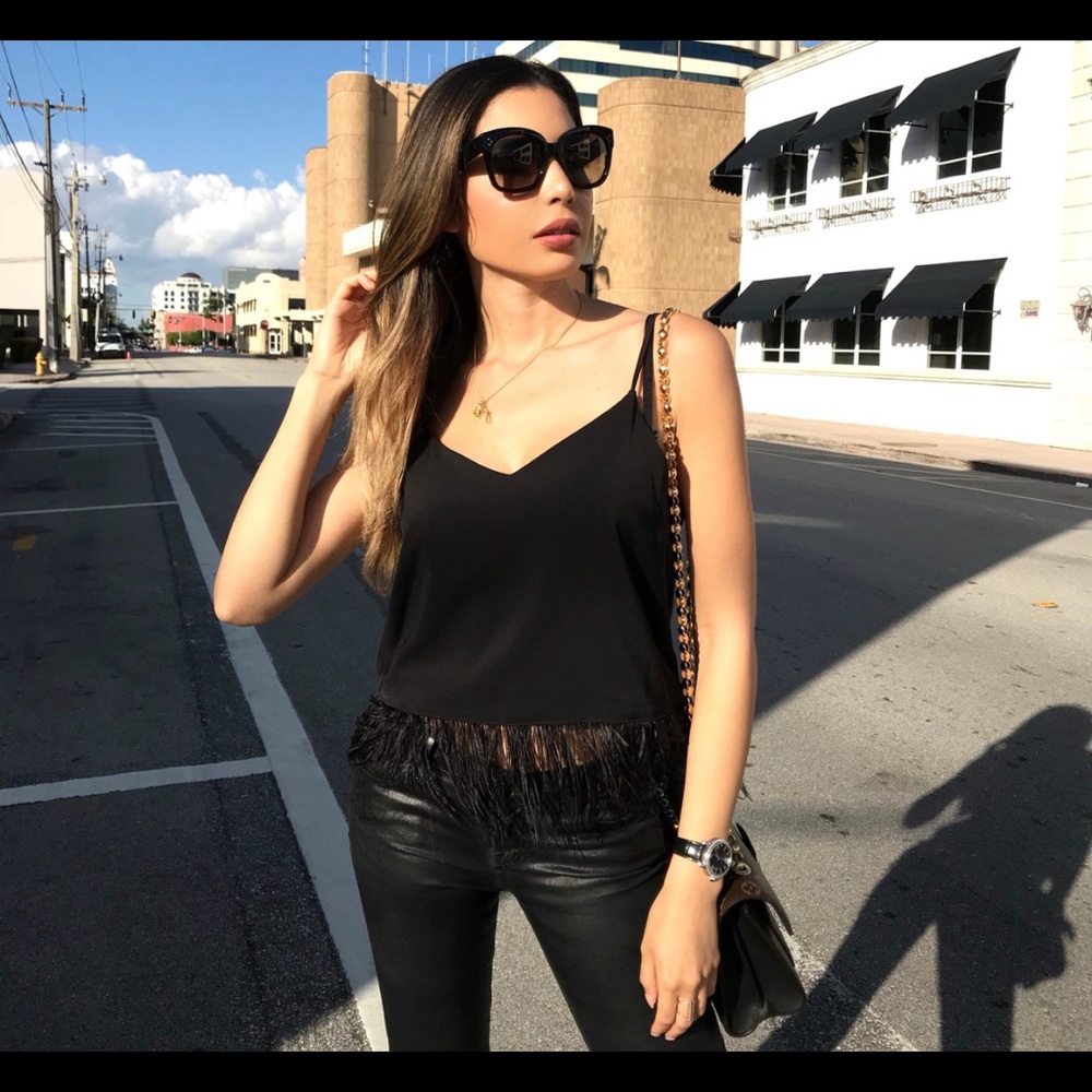 NEW WAYF WARREN BLACK FEATHER HEM CAMI